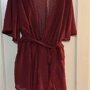 SHEIN Burgundy Sheer Jumpsuit